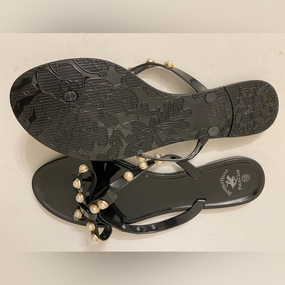 BEVERLY HILLS POLO CLUB jelly pearl beaded flip flops women’s size 10 - Picture 5 of 8